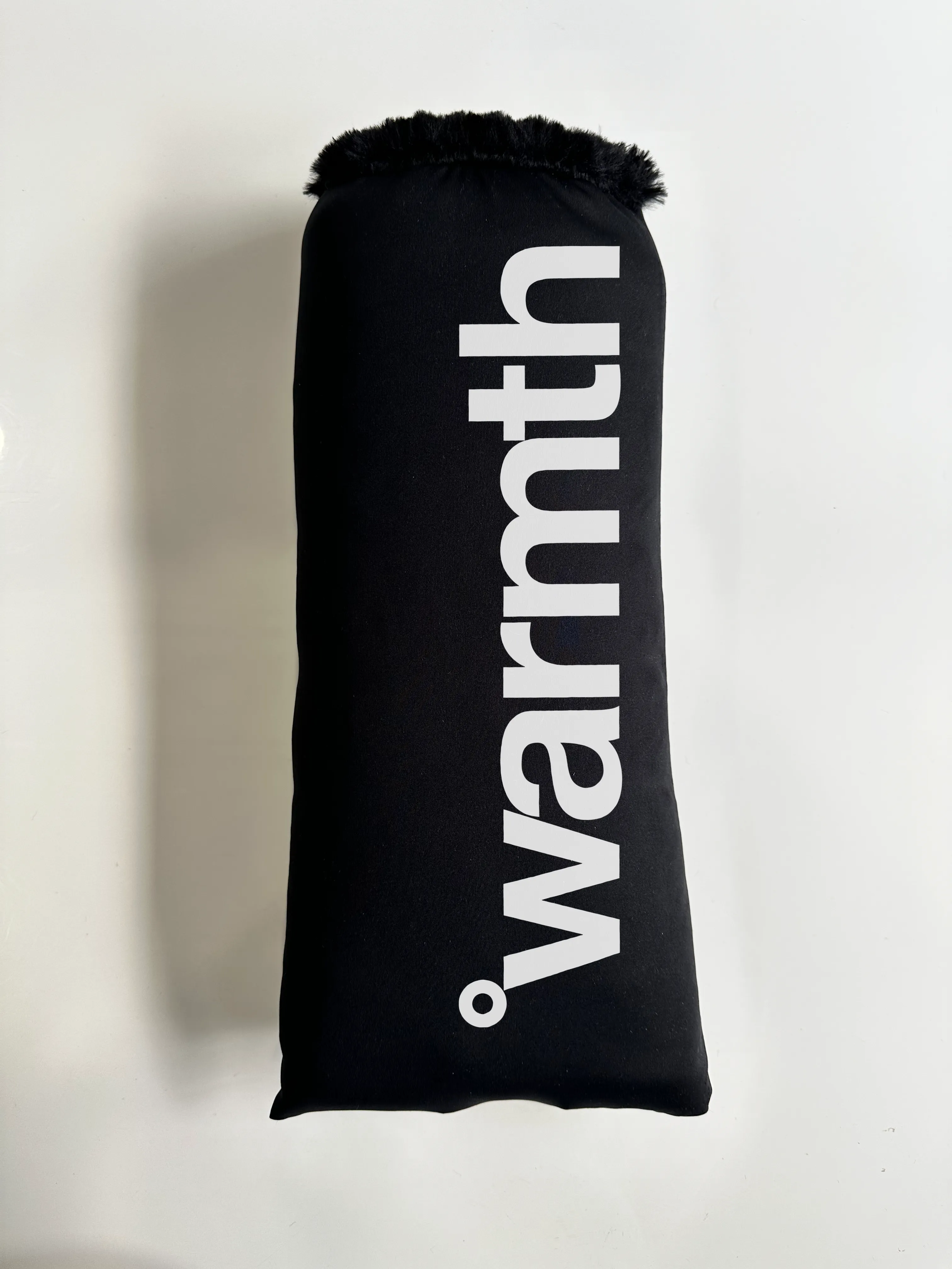 warmth black reversible puffer fabric & faux fur leg warmers