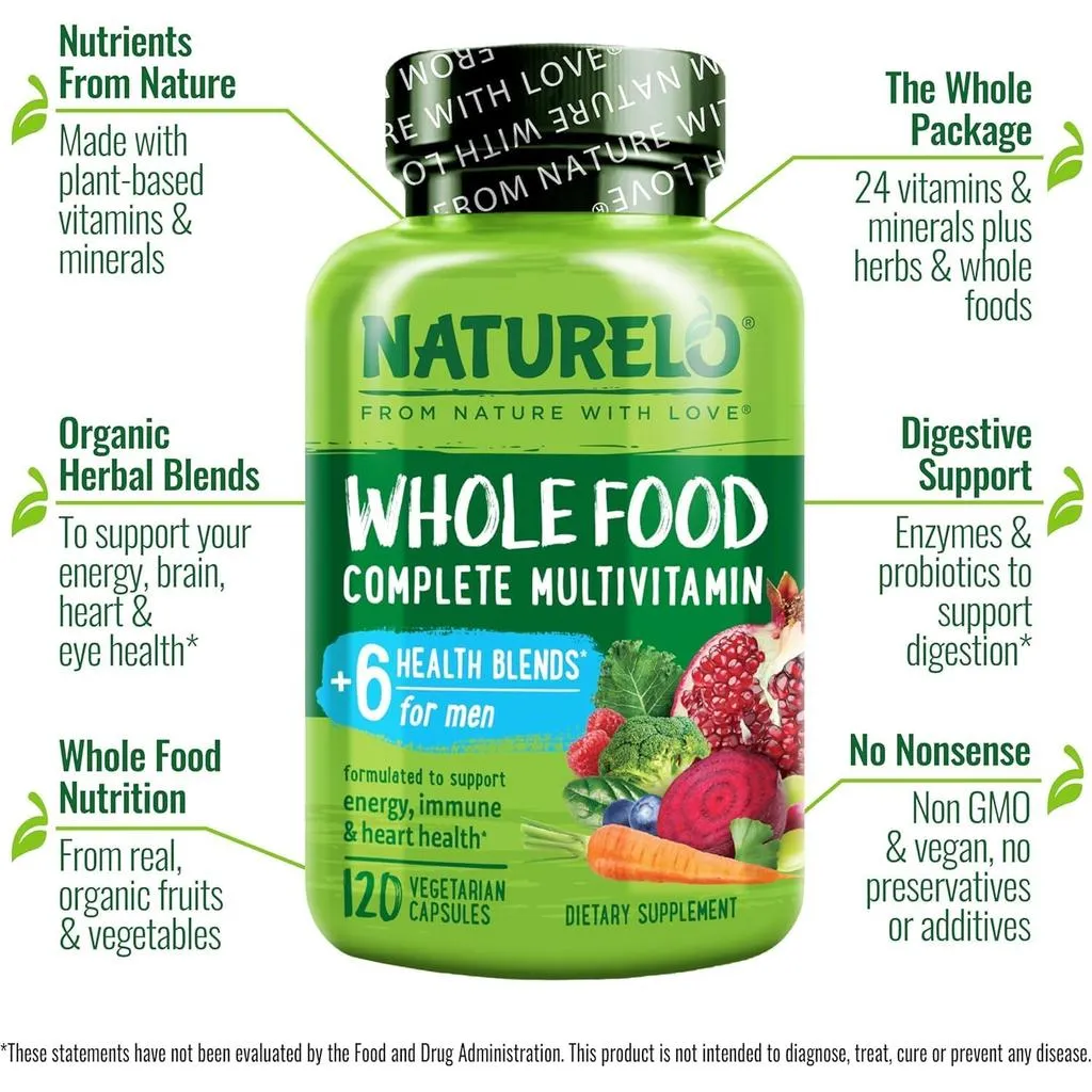 Whole Food Multivitamin for Men with Natural Vitamins, Fruit & Herbal Health Blends