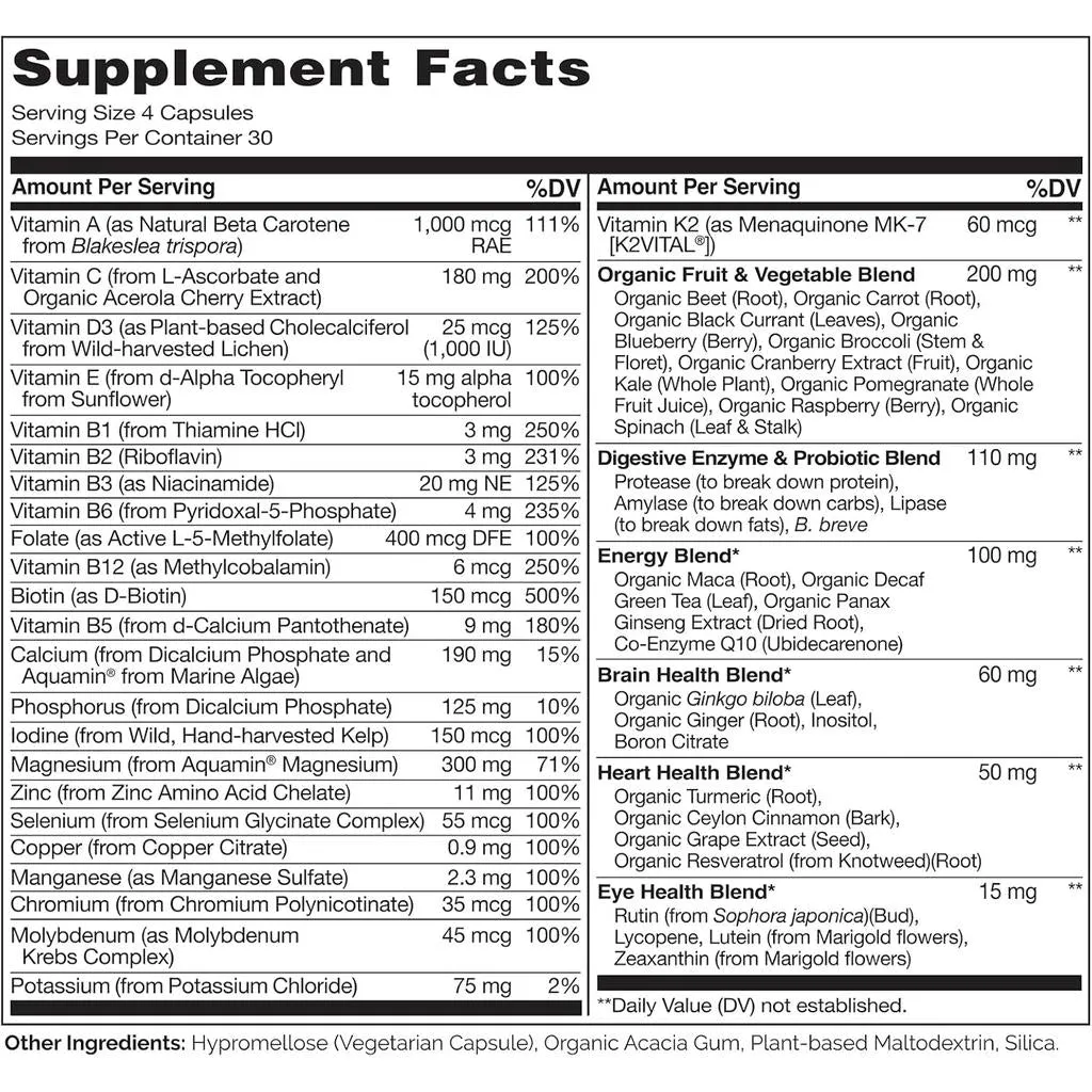 Whole Food Multivitamin for Men with Natural Vitamins, Fruit & Herbal Health Blends