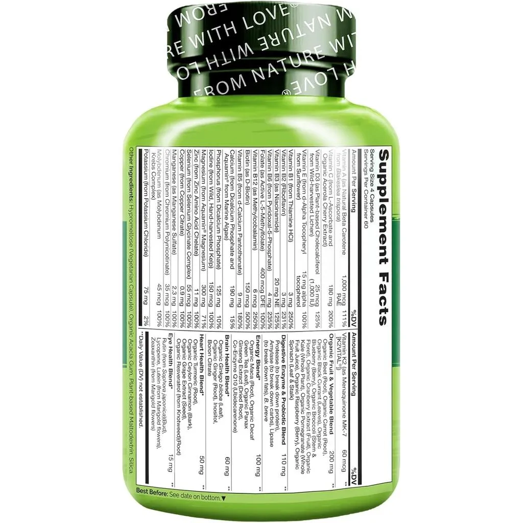 Whole Food Multivitamin for Men with Natural Vitamins, Fruit & Herbal Health Blends