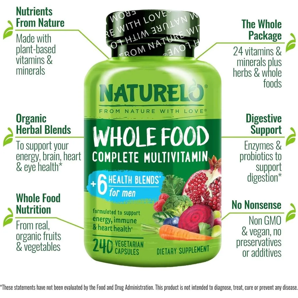 Whole Food Multivitamin for Men with Natural Vitamins, Fruit & Herbal Health Blends