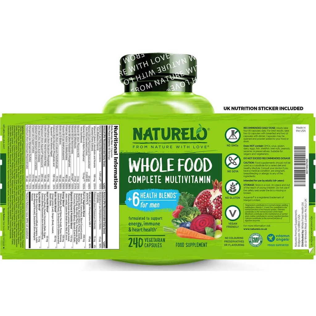 Whole Food Multivitamin for Men with Natural Vitamins, Fruit & Herbal Health Blends