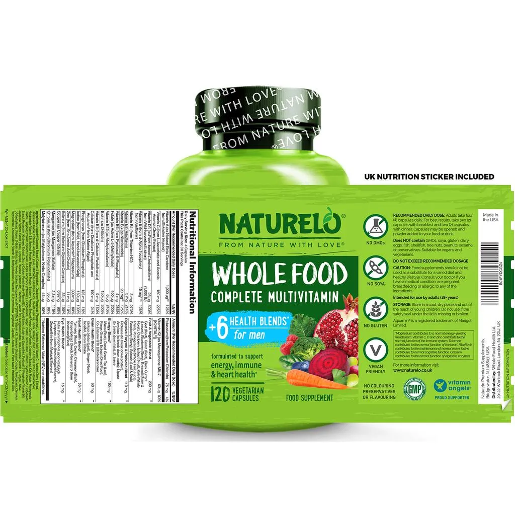 Whole Food Multivitamin for Men with Natural Vitamins, Fruit & Herbal Health Blends