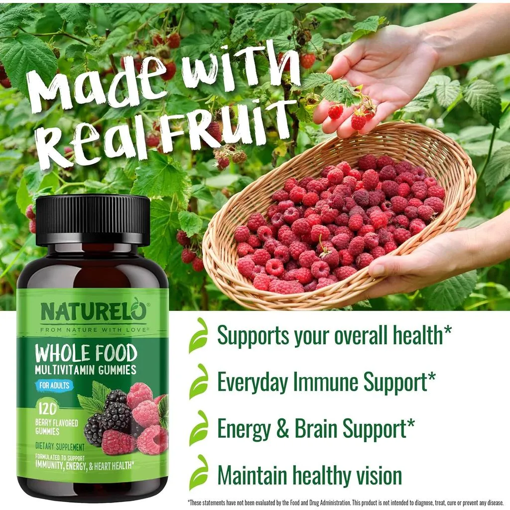 Whole Food Multivitamin Gummies for Adults with Natural Vitamins & No Sugar