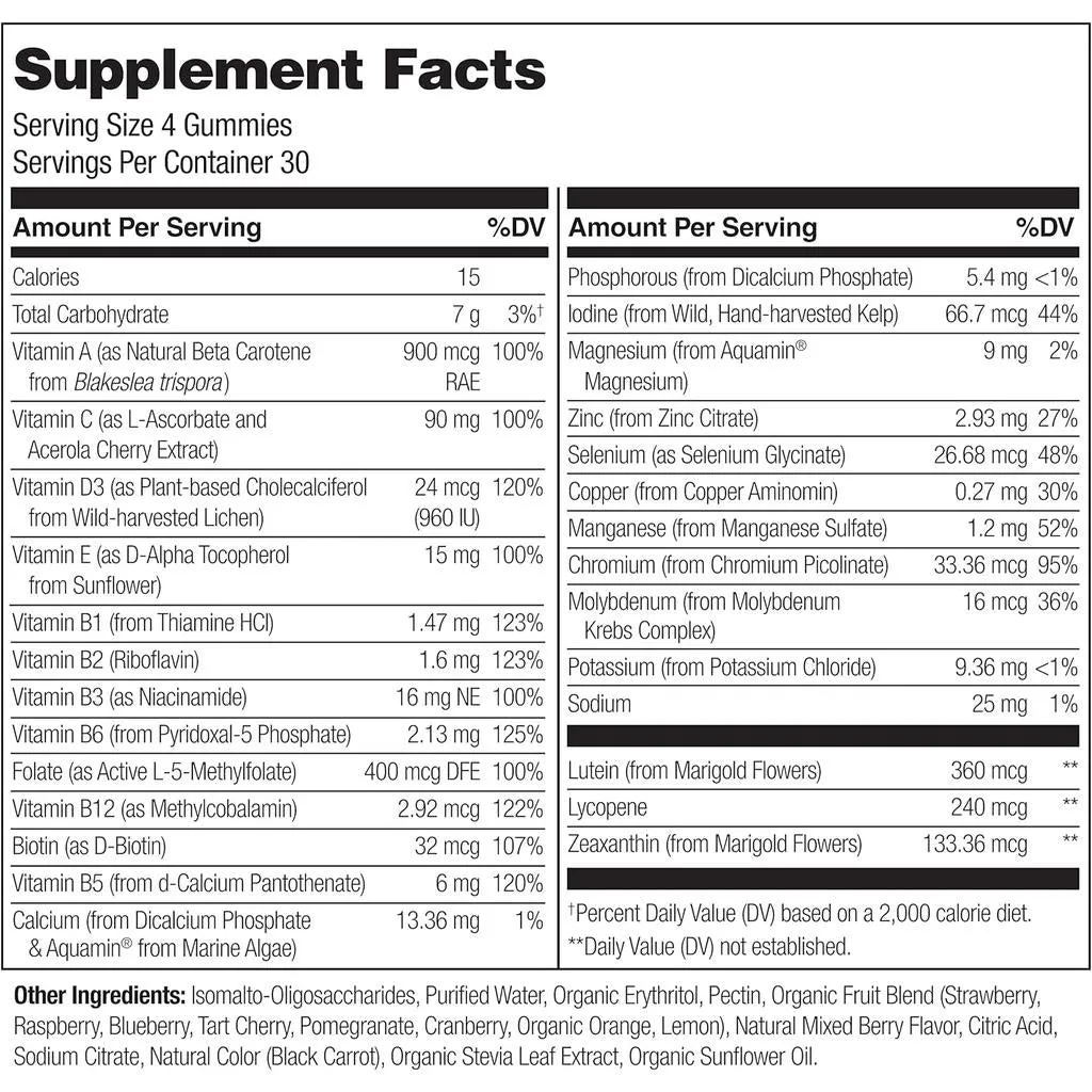 Whole Food Multivitamin Gummies for Adults with Natural Vitamins & No Sugar