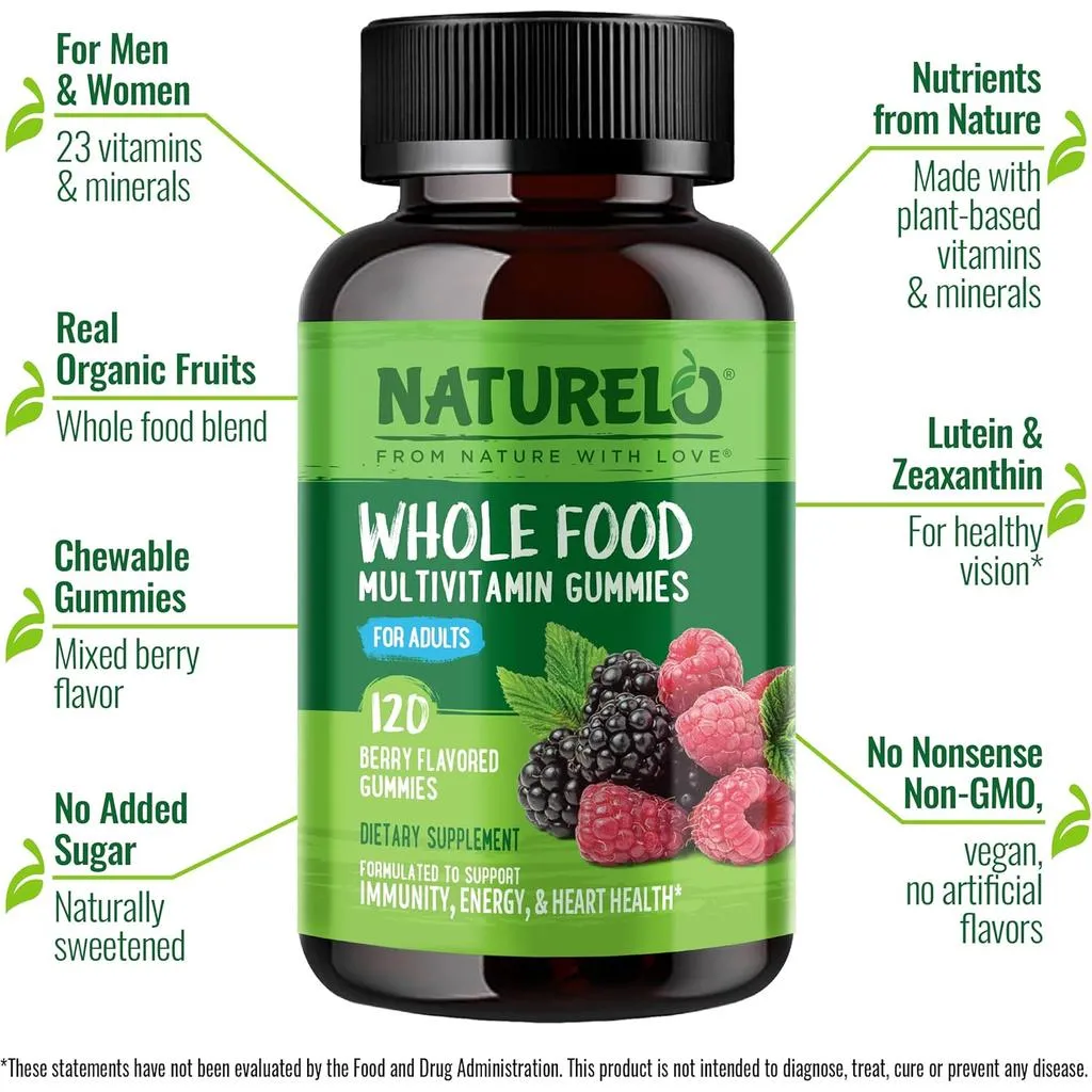 Whole Food Multivitamin Gummies for Adults with Natural Vitamins & No Sugar