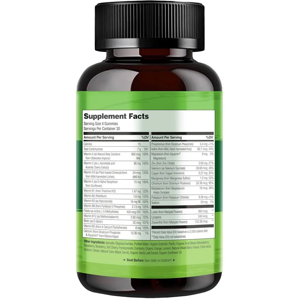 Whole Food Multivitamin Gummies for Adults with Natural Vitamins & No Sugar