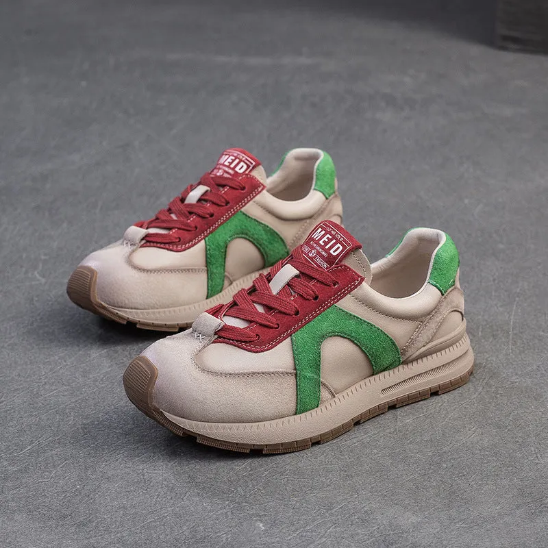 Women Fashion Color Matching Casual Training Leather Sneakers