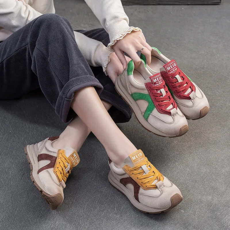 Women Fashion Color Matching Casual Training Leather Sneakers