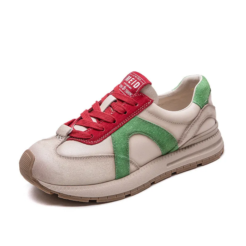 Women Fashion Color Matching Casual Training Leather Sneakers