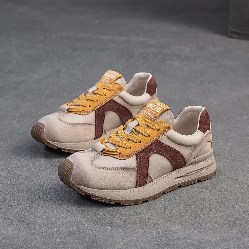Women Fashion Color Matching Casual Training Leather Sneakers