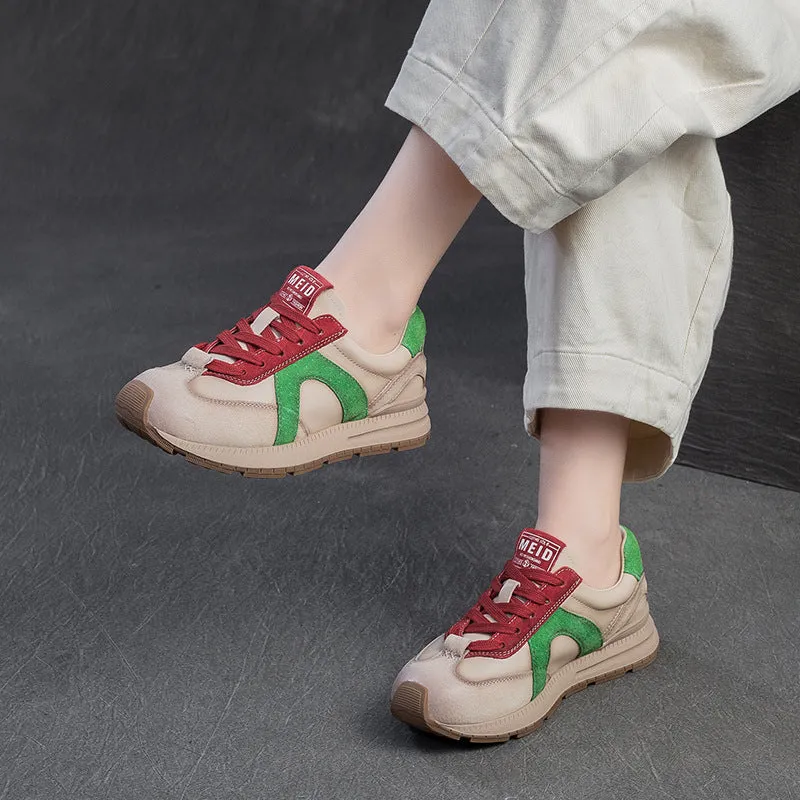 Women Fashion Color Matching Casual Training Leather Sneakers