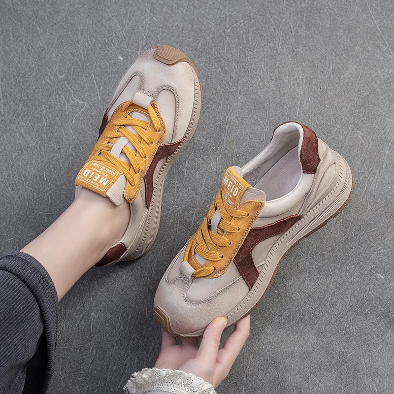 Women Fashion Color Matching Casual Training Leather Sneakers