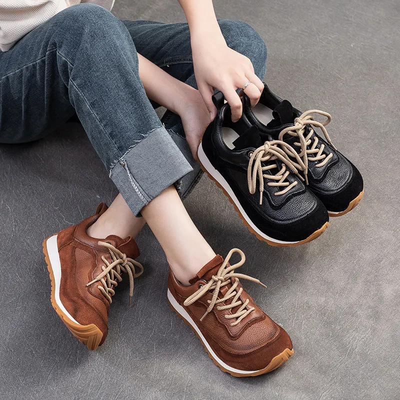Women Vintage Patchwork Leather Casual Training Sneakers