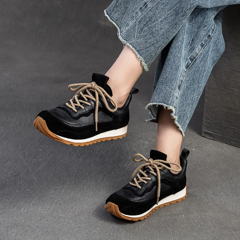 Women Vintage Patchwork Leather Casual Training Sneakers
