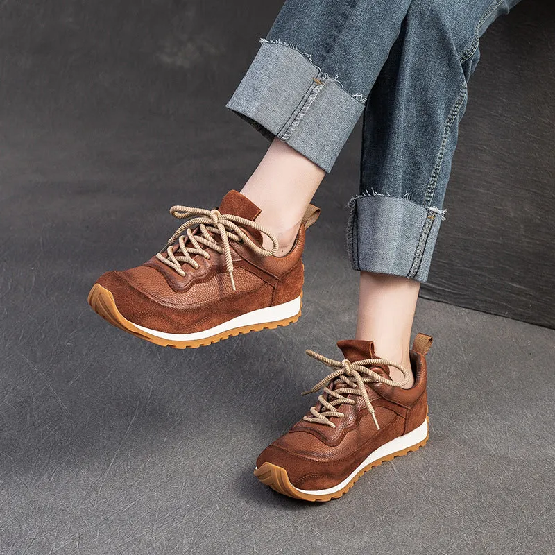 Women Vintage Patchwork Leather Casual Training Sneakers