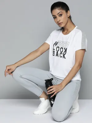 Women White & Black Typography Printed Slim Fit Training or Gym T-shirt