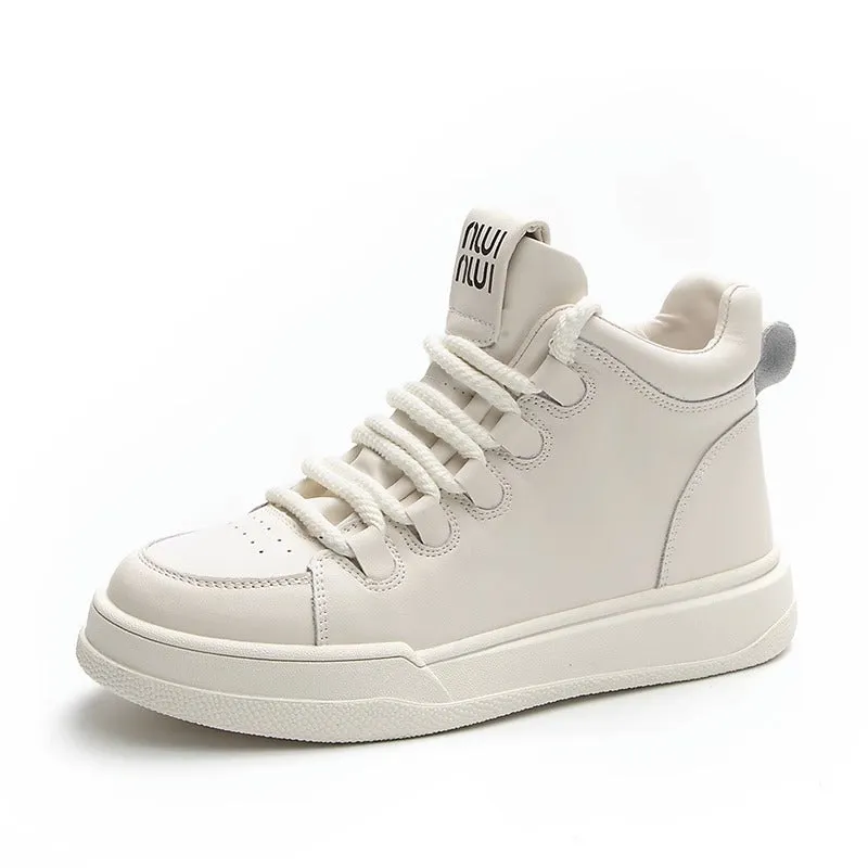 Women's Genuine High Top White Autumn Flat Sneakers