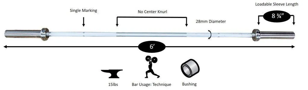 York Barbell | International Ultra-Lite Aluminum Bar - 6ft (28mm)